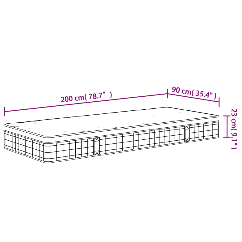 Bonnell spring mattress, medium firmness, 90x200 cm