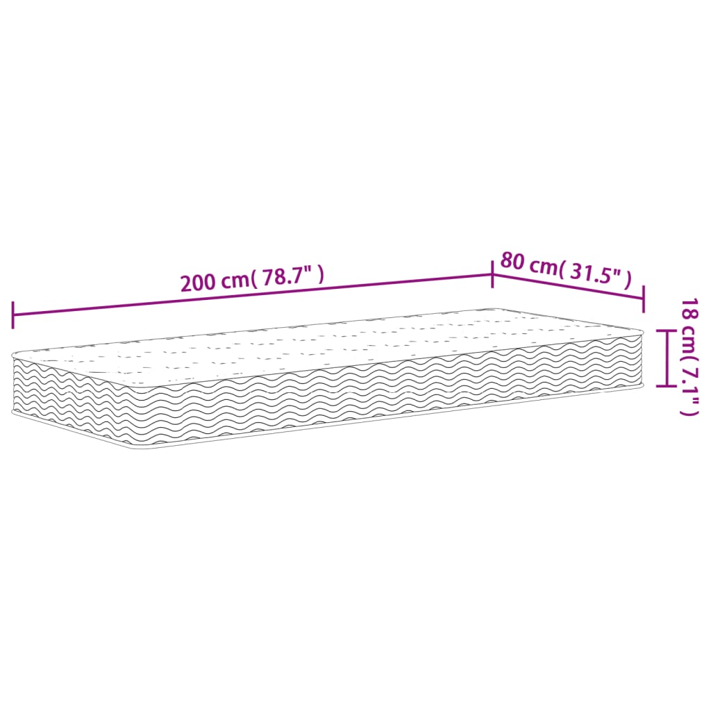 Bonnell spring mattress, medium firmness, 80x220 cm