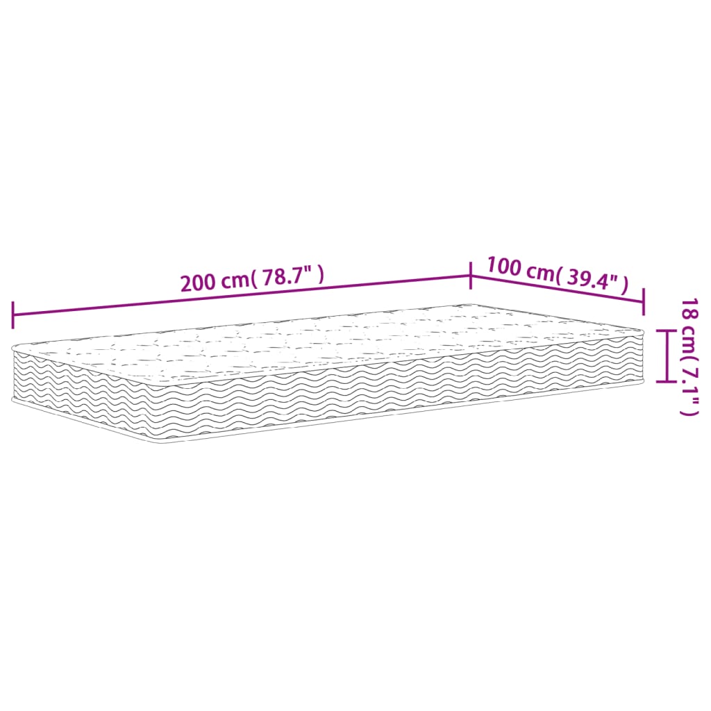 Bonnell spring mattress, medium firmness, 100x200 cm