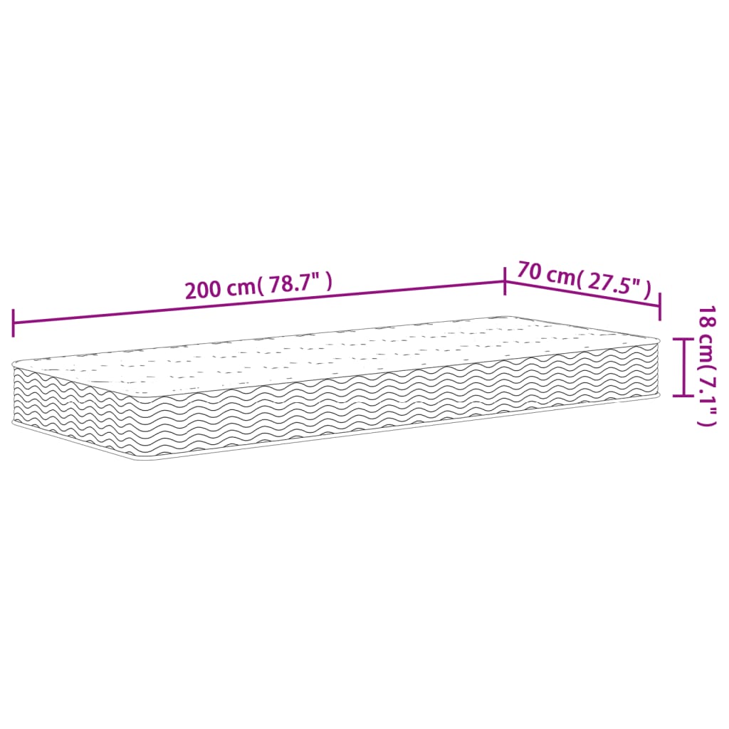 Bonnell spring mattress, medium firmness, 70x200 cm