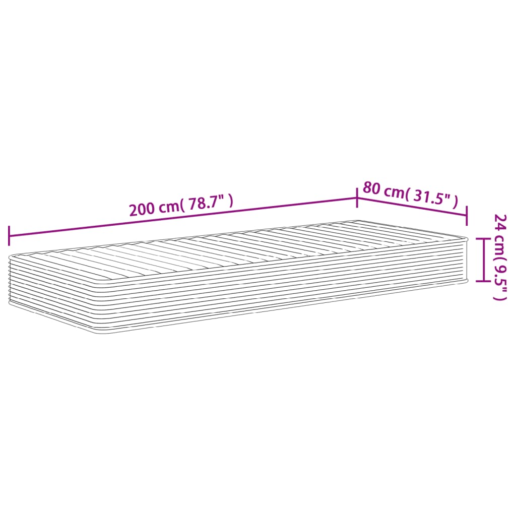 Foam mattress, medium soft firmness, 80x200 cm