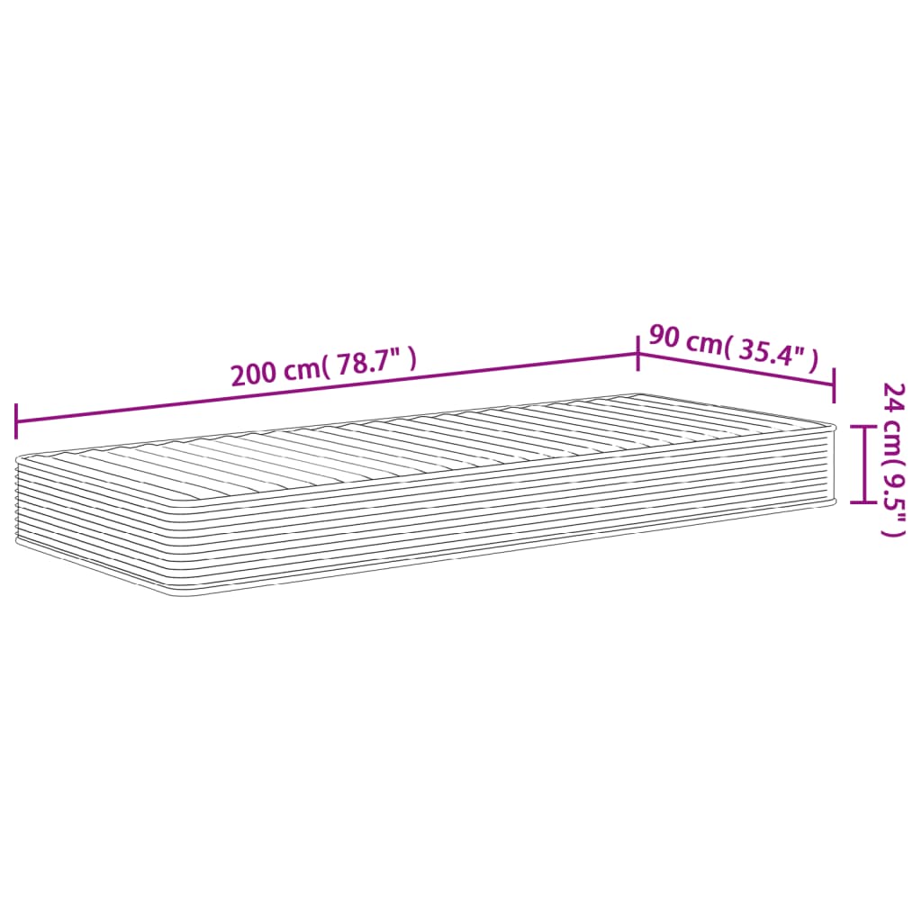 Foam mattress, medium soft firmness, 90x200 cm