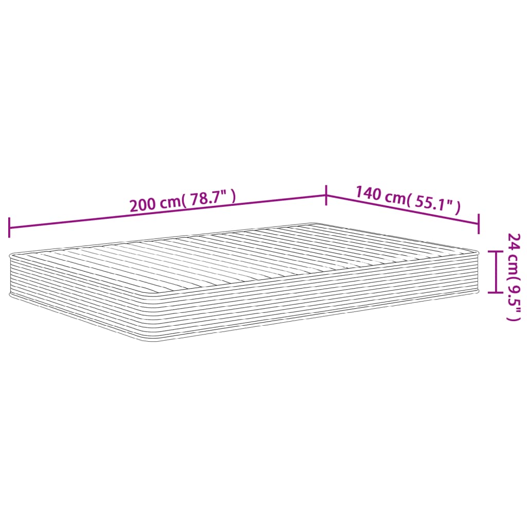 Foam mattress, medium soft firmness, 140x200 cm