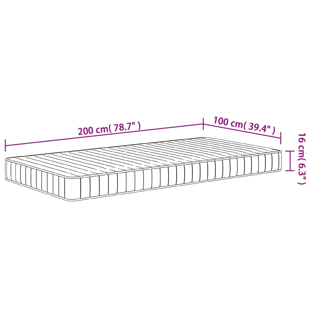 Foam mattress, medium soft firmness, 100x200 cm