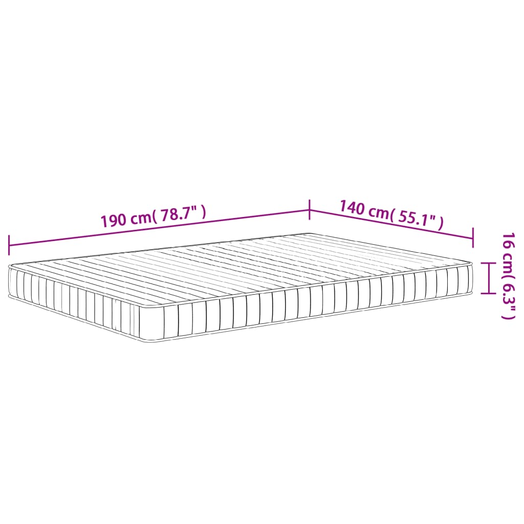 Foam mattress, medium soft firmness, 140x190 cm