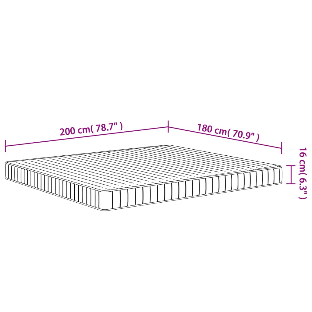 Foam mattress, medium soft firmness, 180x200 cm