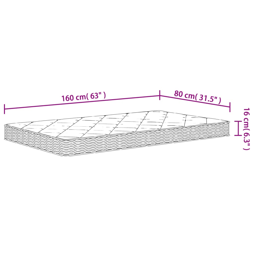 Children's foam mattress, medium soft firmness, 80x160 cm