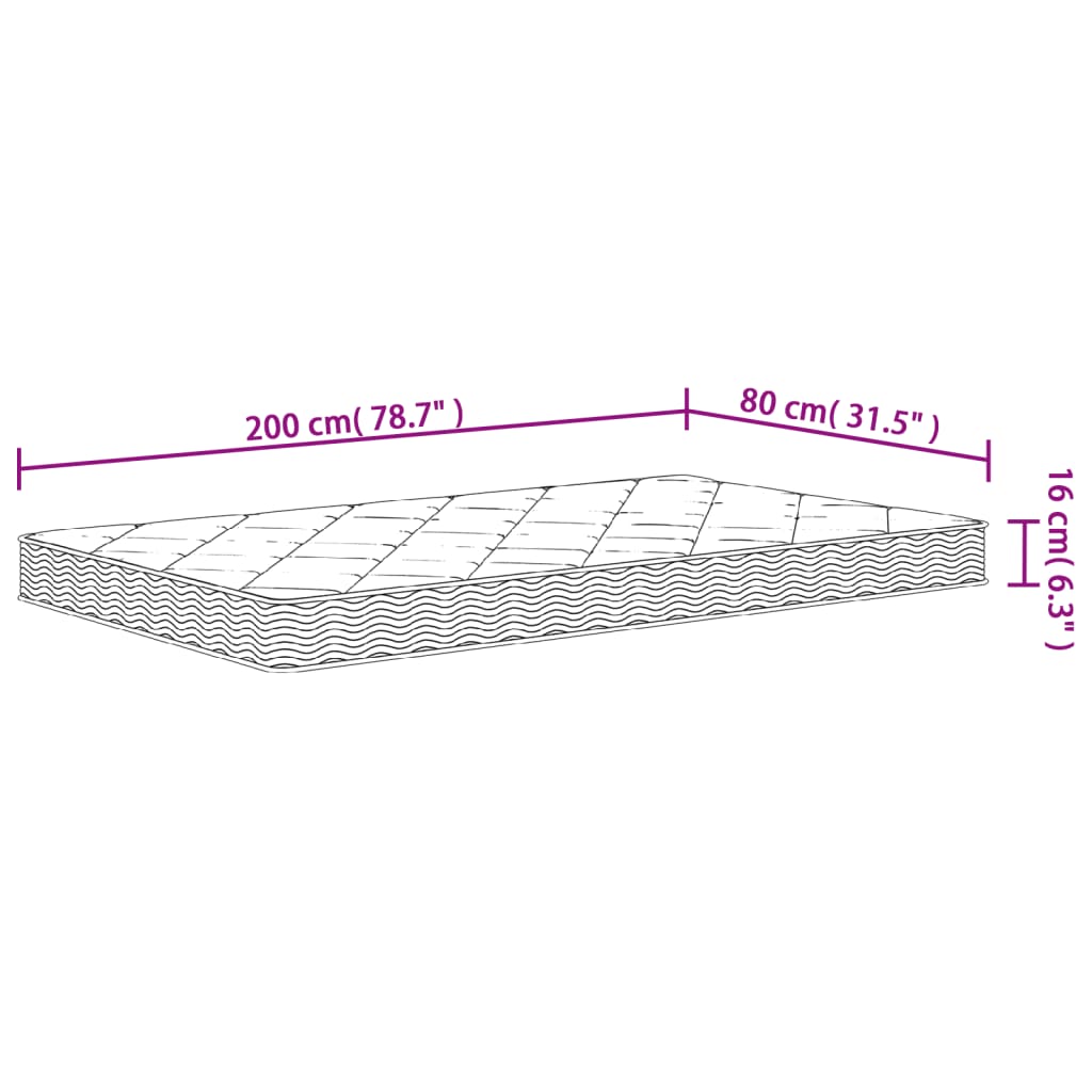 Foam mattress, medium soft firmness, 80x200 cm