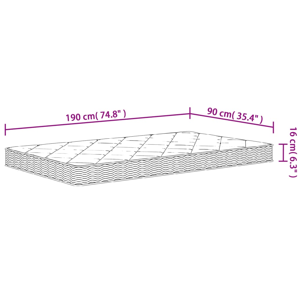 Single Size foam mattress, medium soft firmness, 90x190 cm