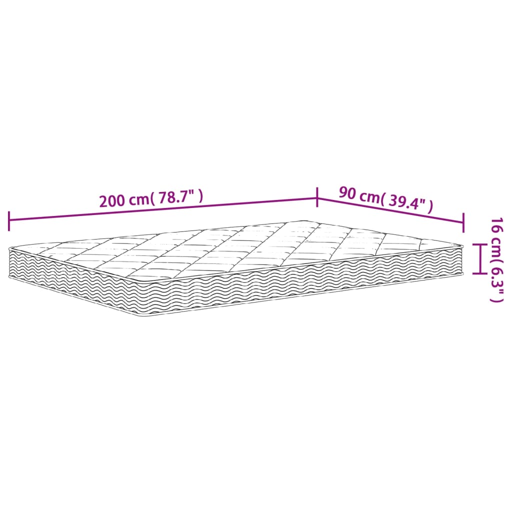 Foam mattress, medium soft firmness, 90x200 cm