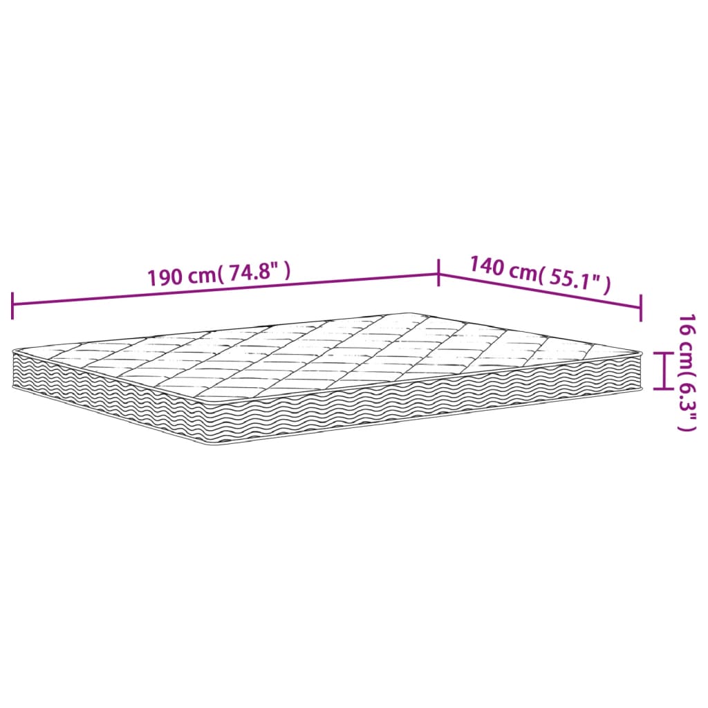 Foam mattress, medium soft firmness, 140x190 cm