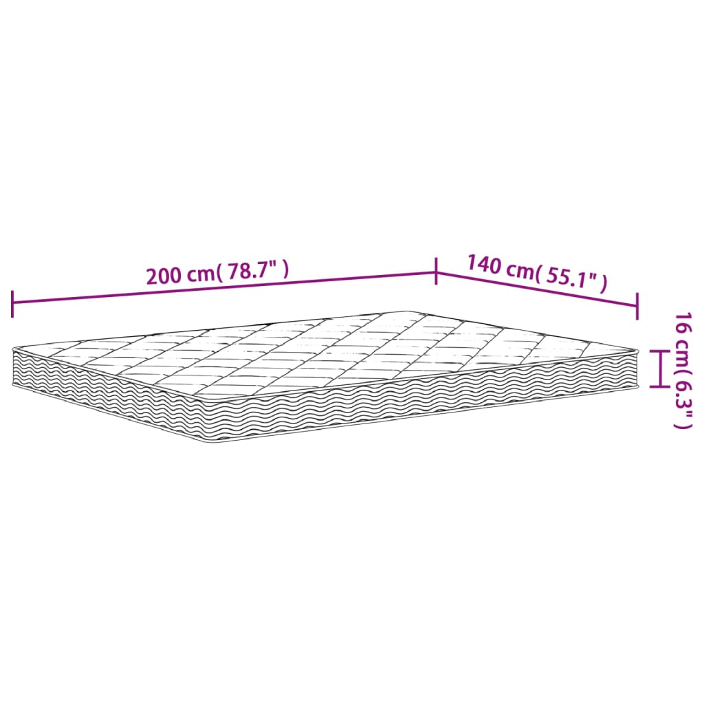 Foam mattress, medium soft firmness, 140x200 cm