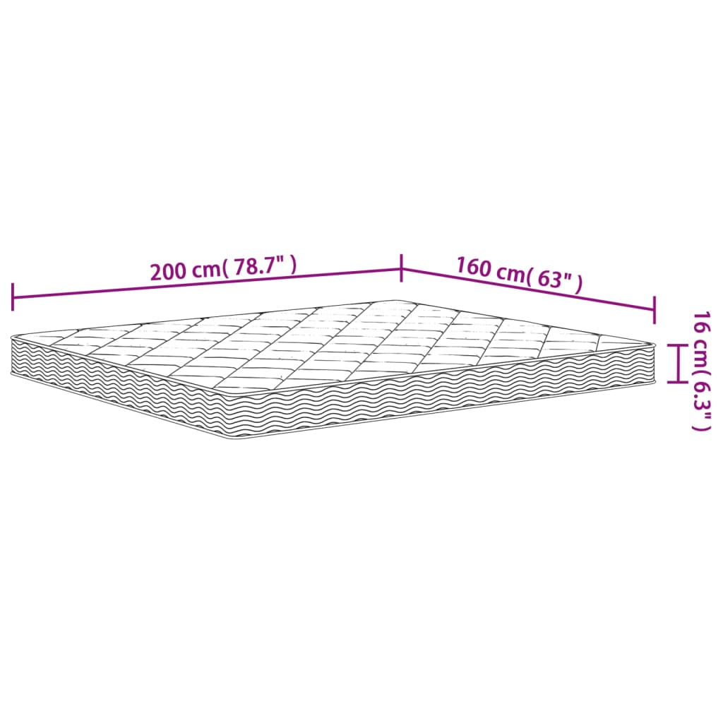 Foam mattress, medium soft firmness, 160x200 cm