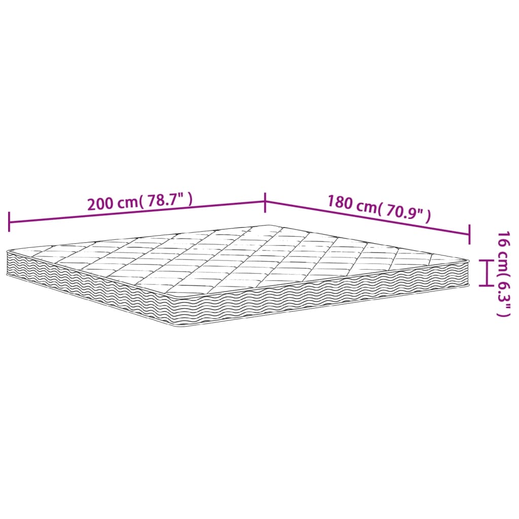 Foam mattress, medium soft firmness, 180x200 cm