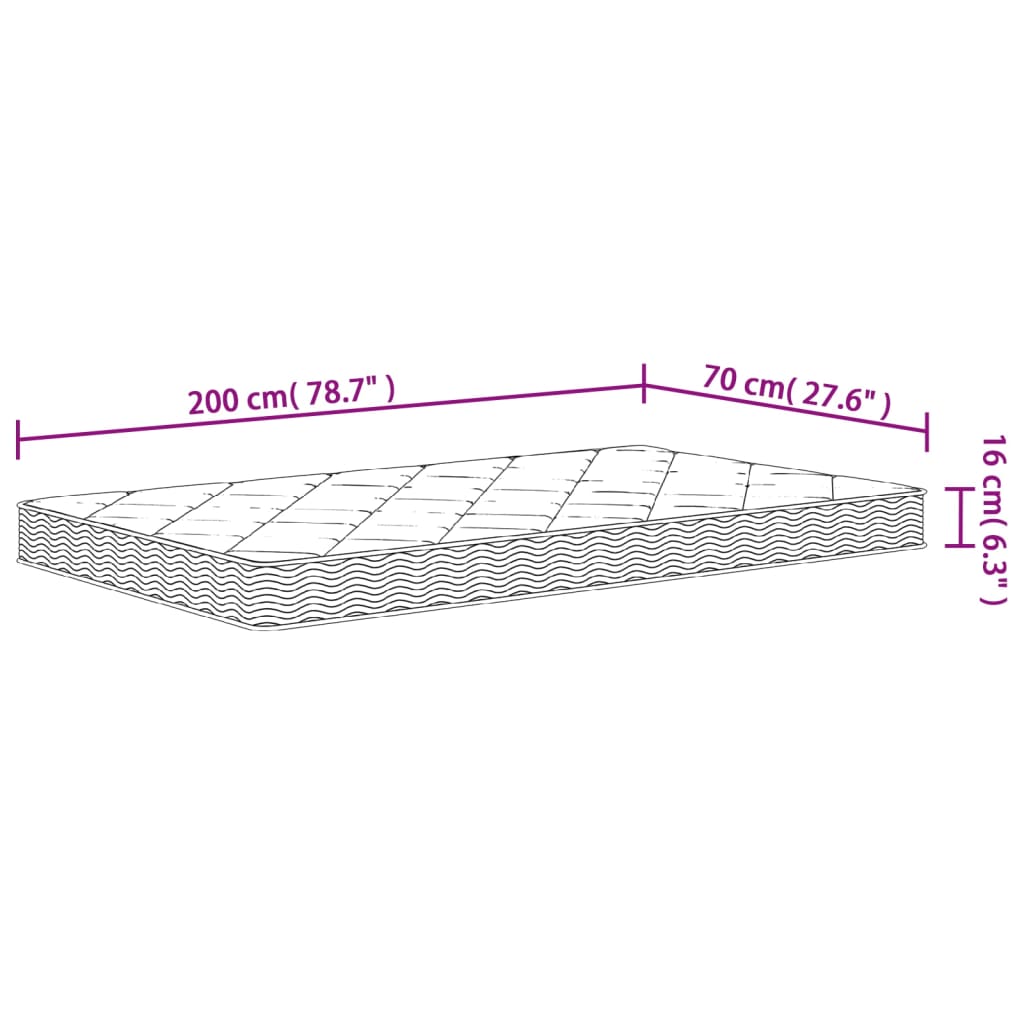 Foam mattress, medium soft firmness, 70x200 cm