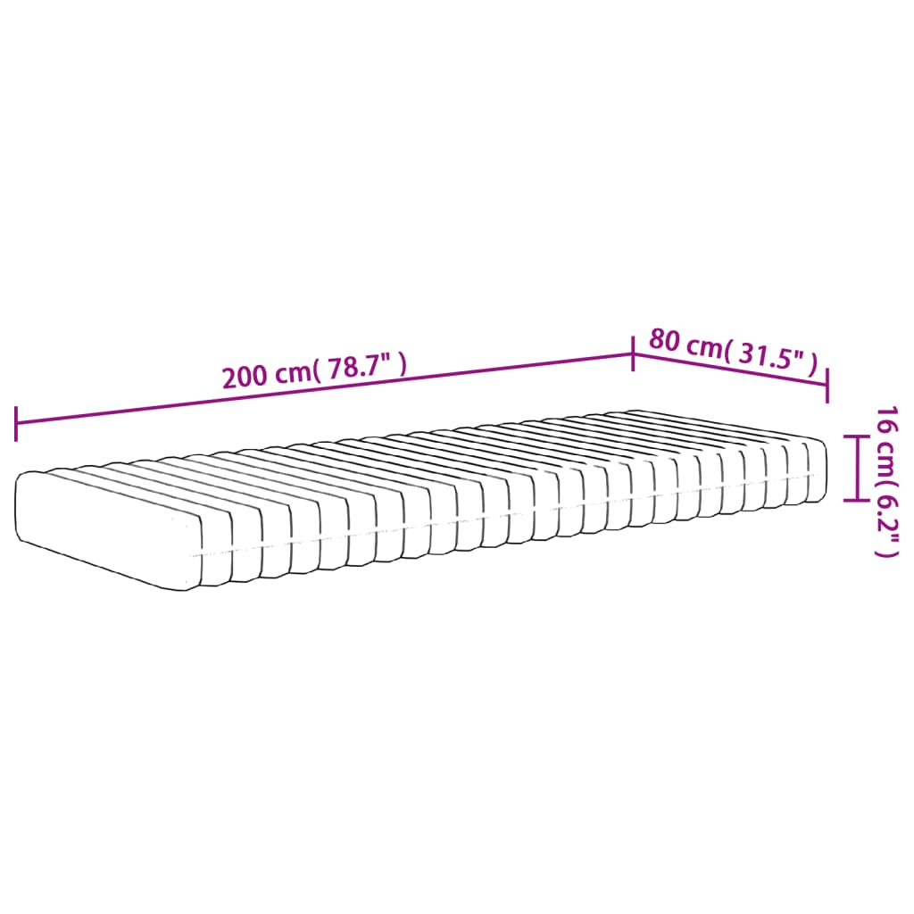 Foam mattress, medium soft firmness, 80x200 cm