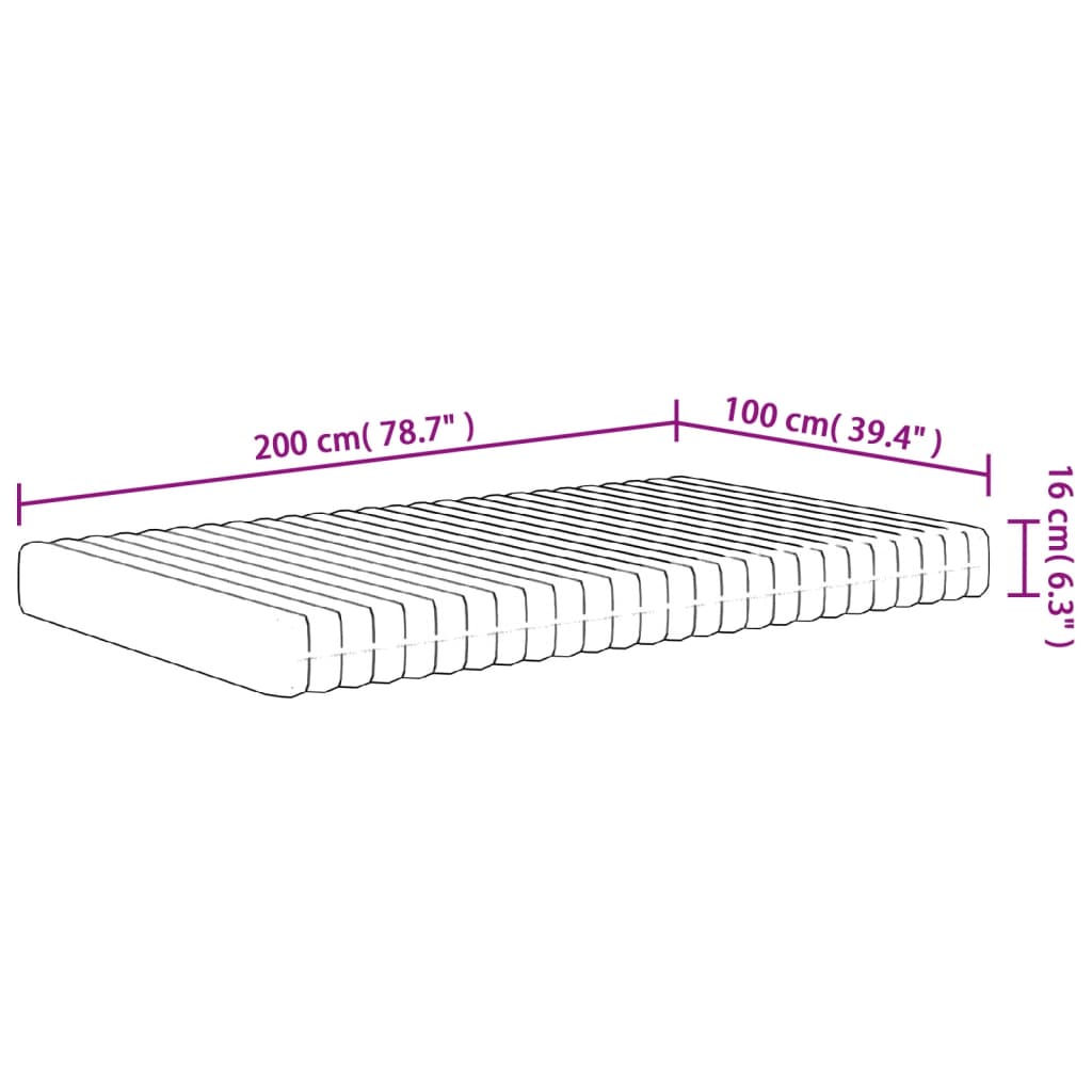 Foam mattress, medium soft firmness, 100x200 cm