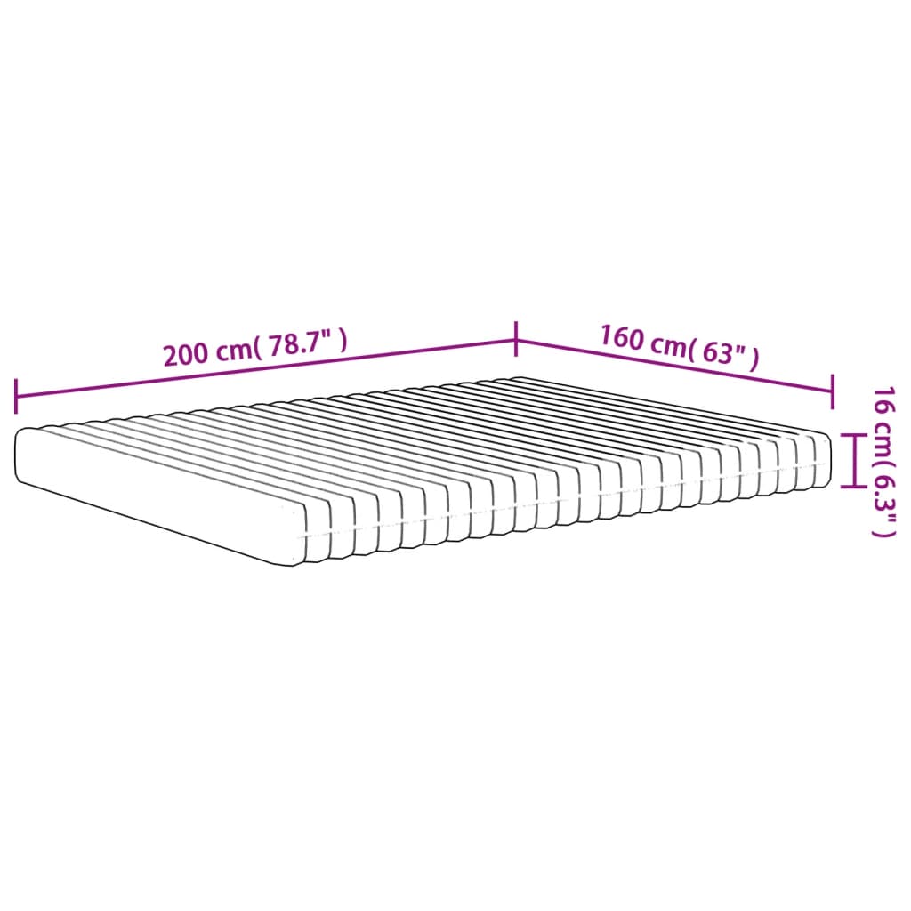 Foam mattress, medium soft firmness, 160x200 cm