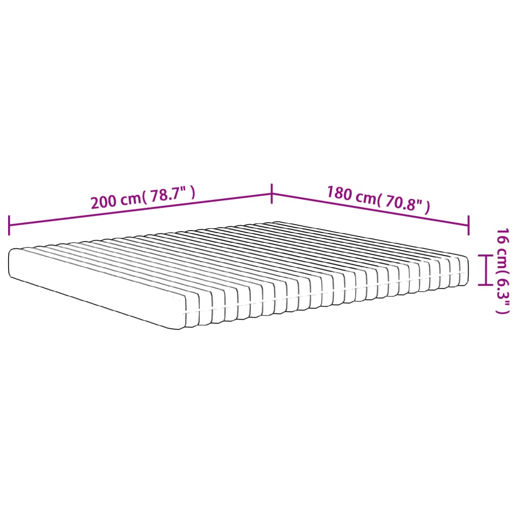 Foam mattress, medium soft firmness, 180x200 cm