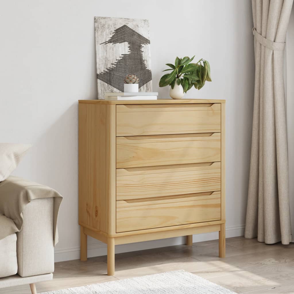 Chest of drawers "FLORO", waxed brown, solid pine wood