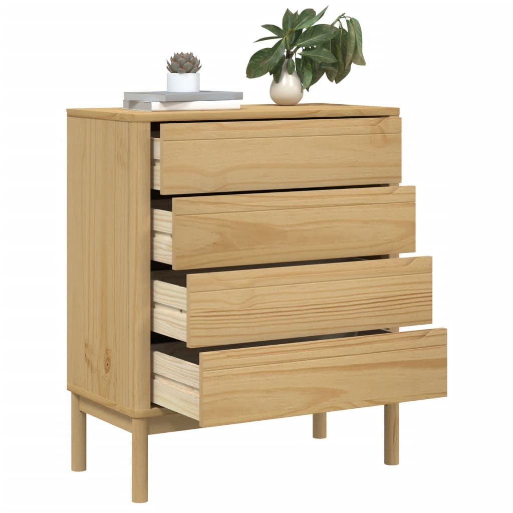 Chest of drawers "FLORO", waxed brown, solid pine wood