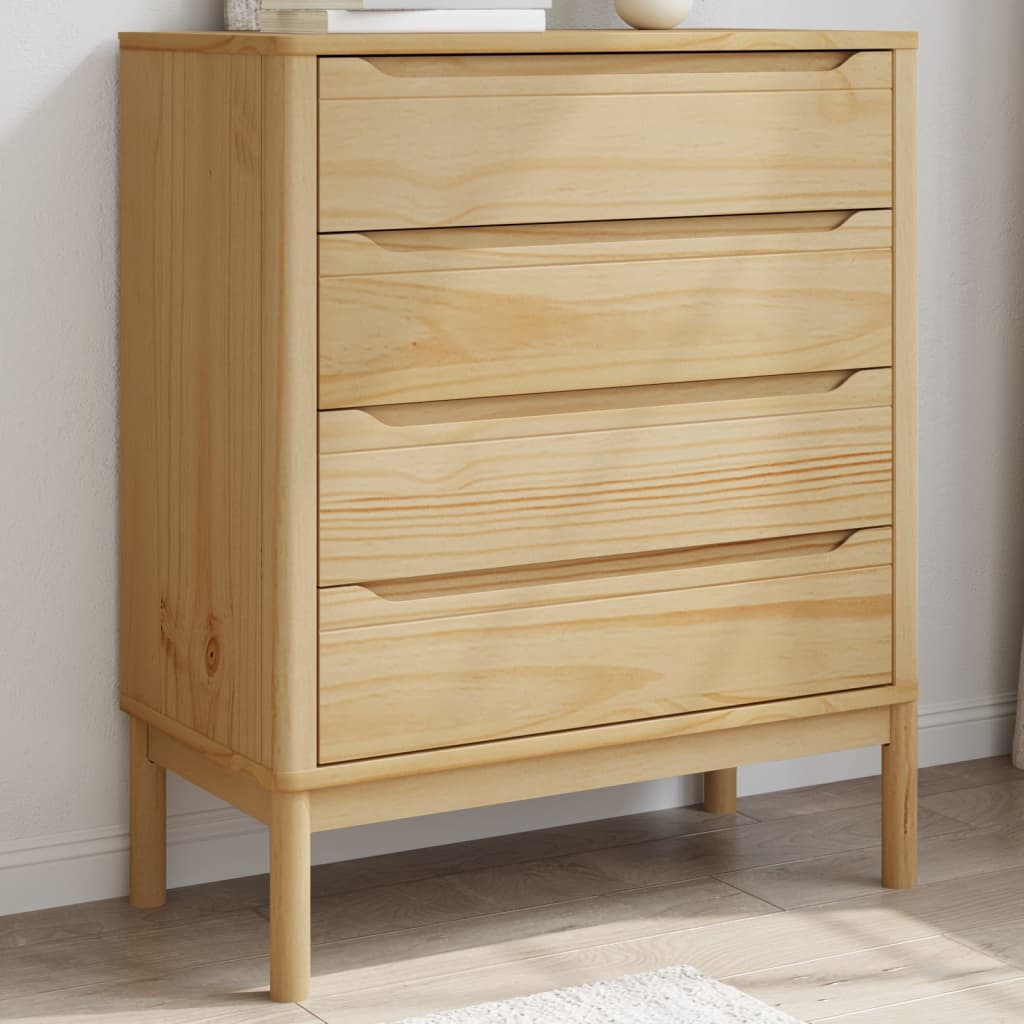 Chest of drawers "FLORO", waxed brown, solid pine wood