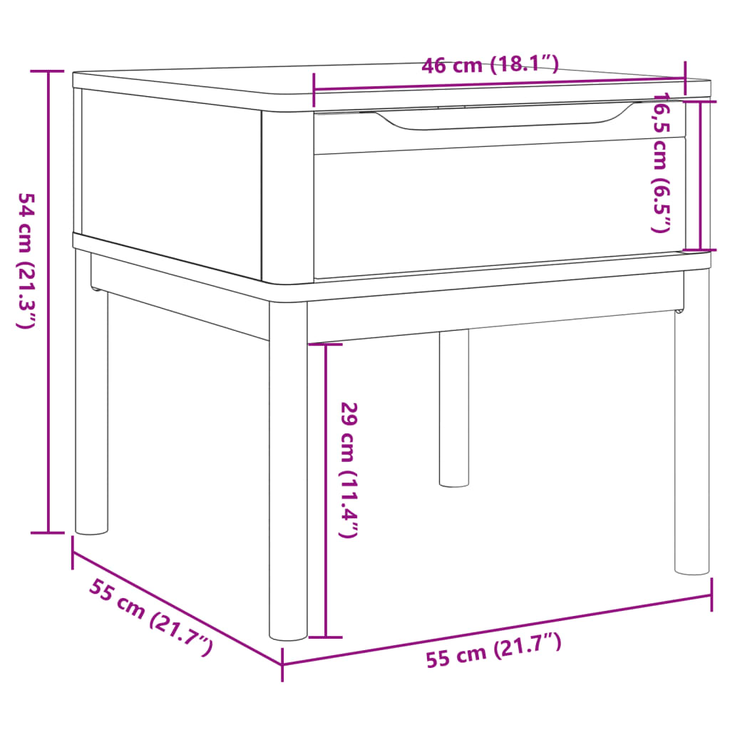 Măsuță de veioză FLORO alb 55x55x54 cm lemn masiv pin