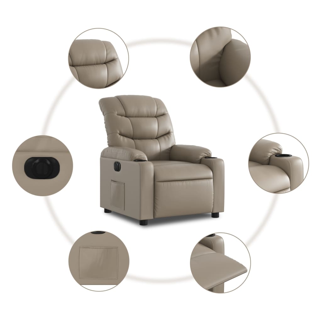 Electric reclining armchair, cappuccino, eco-leather