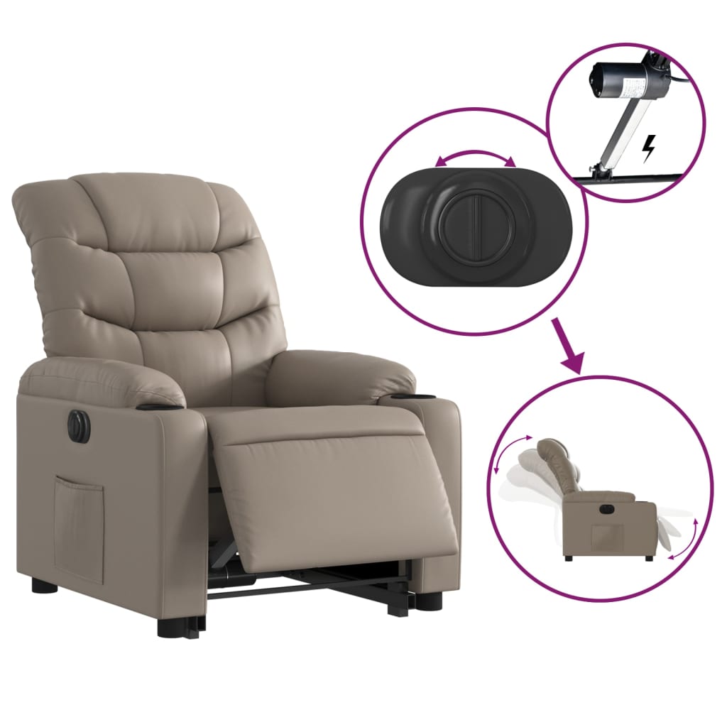 Electric reclining armchair with lift, cappuccino