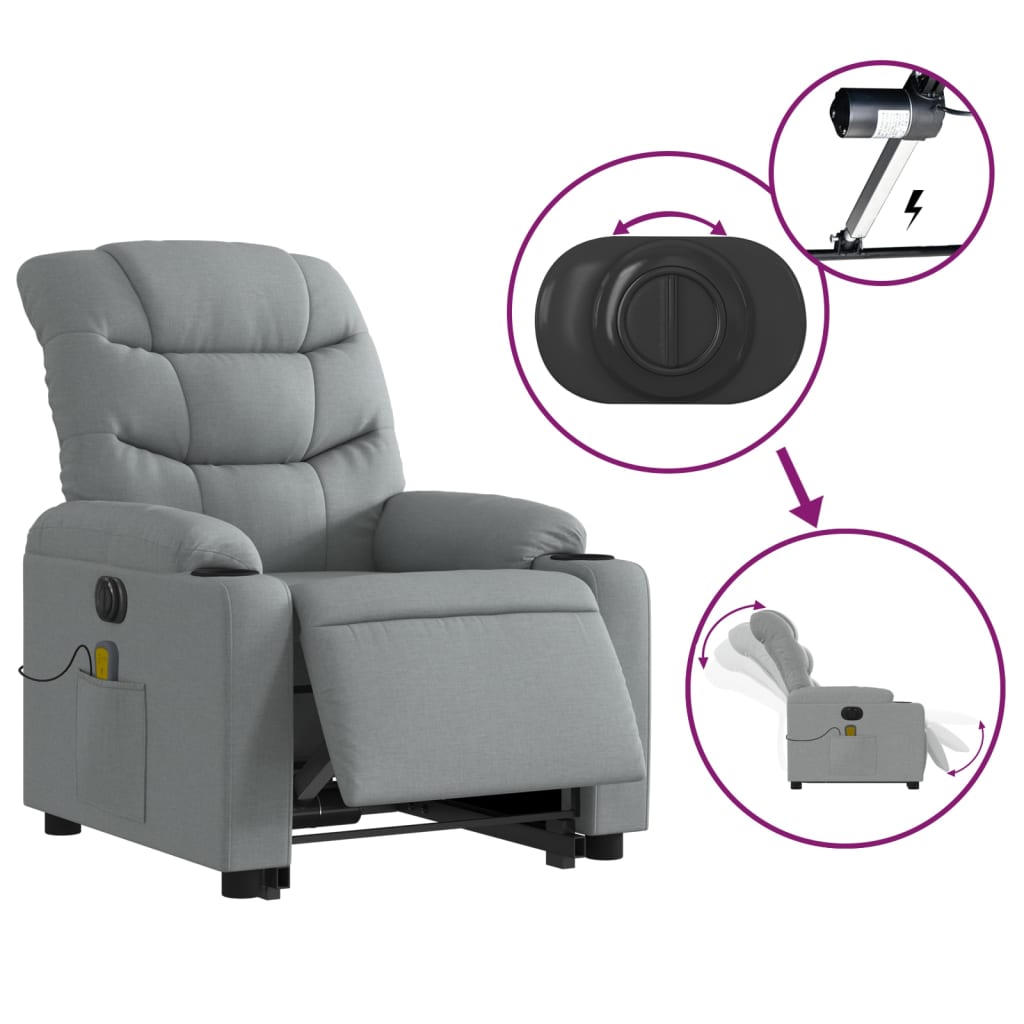 Electric reclining massage chair with lift, dark gray textile