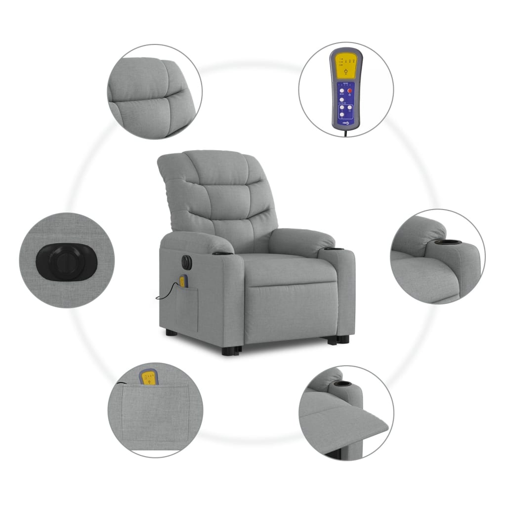 Electric reclining massage chair with lift, dark gray textile