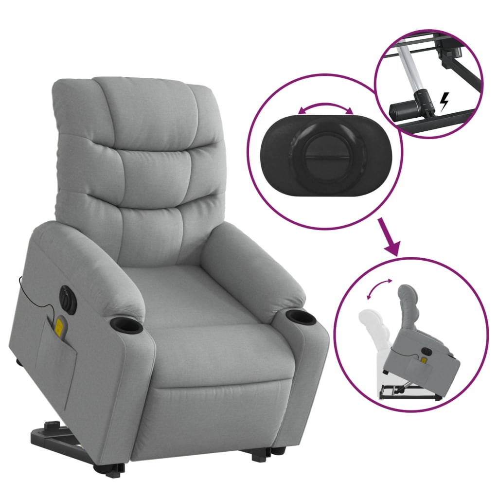 Electric reclining massage chair with lift, dark gray textile