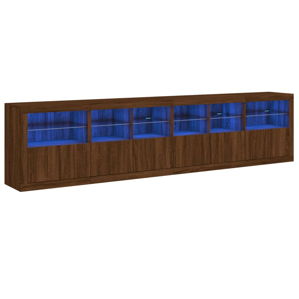 Cabinet with LED lights, brown oak, 283x37x67 cm