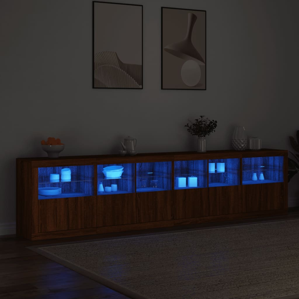 Cabinet with LED lights, brown oak, 283x37x67 cm