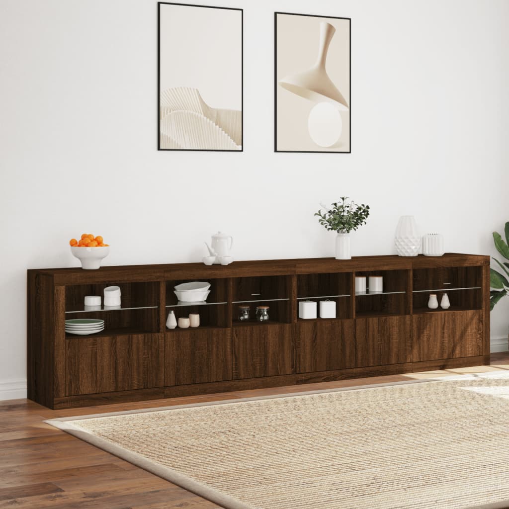 Cabinet with LED lights, brown oak, 283x37x67 cm