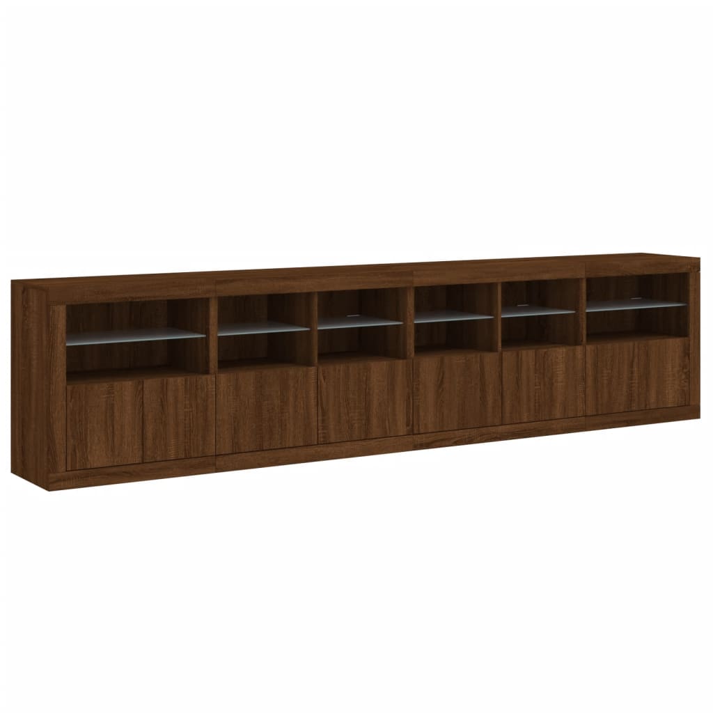 Cabinet with LED lights, brown oak, 283x37x67 cm