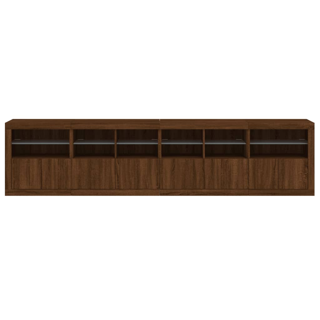 Cabinet with LED lights, brown oak, 283x37x67 cm