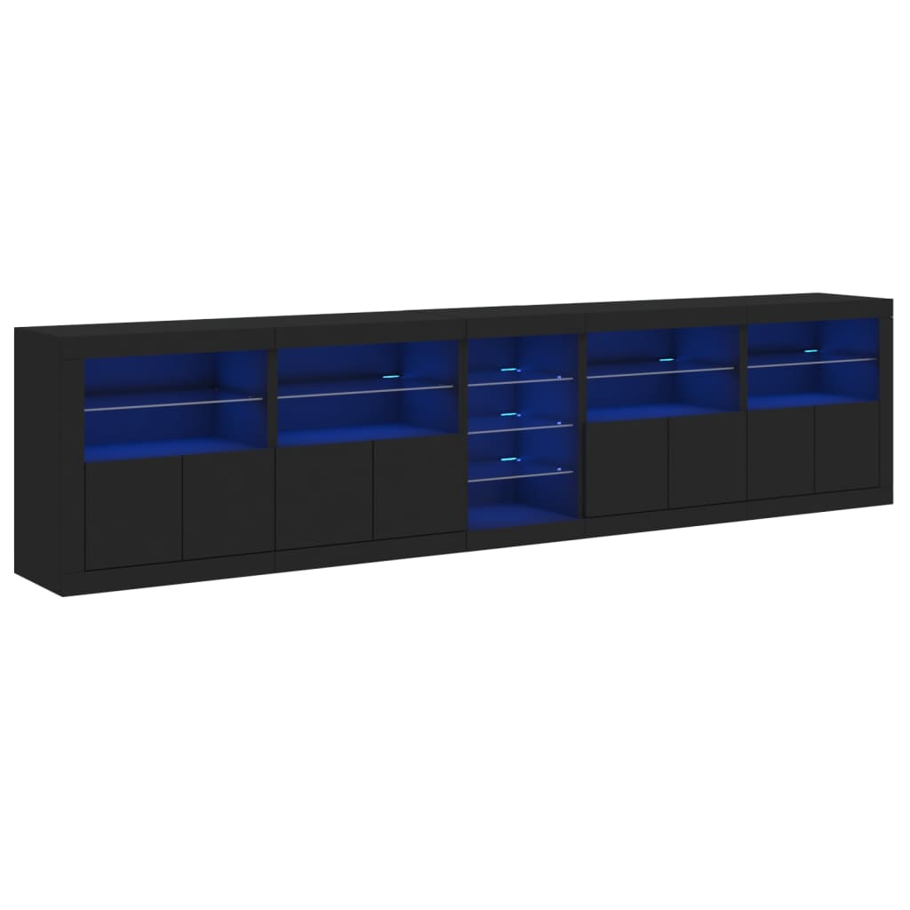 Cabinet with LED lights, black, 283x37x67 cm