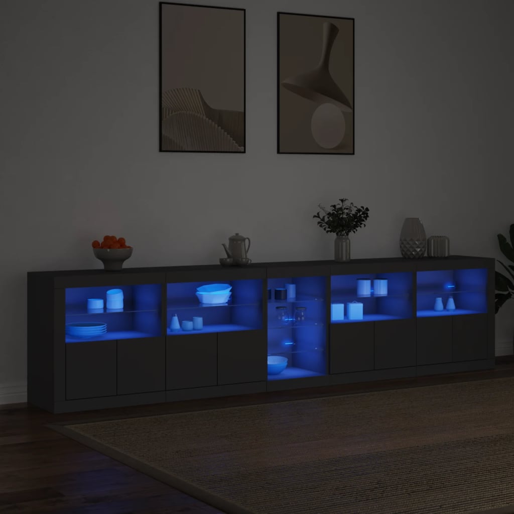 Cabinet with LED lights, black, 283x37x67 cm