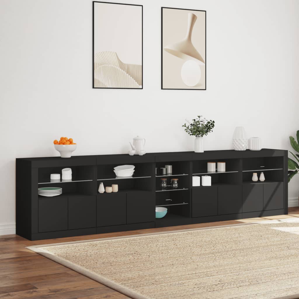 Cabinet with LED lights, black, 283x37x67 cm