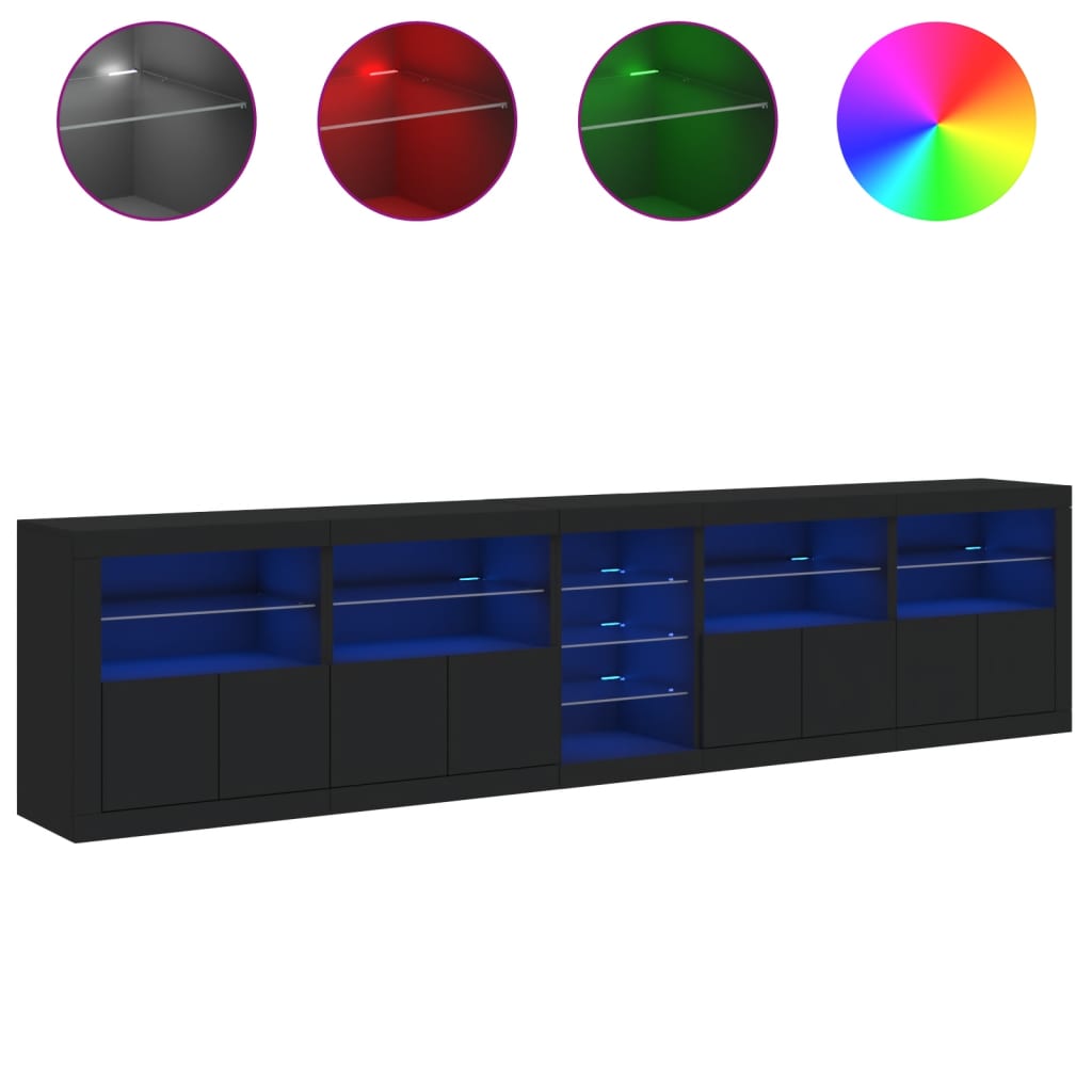 Cabinet with LED lights, black, 283x37x67 cm