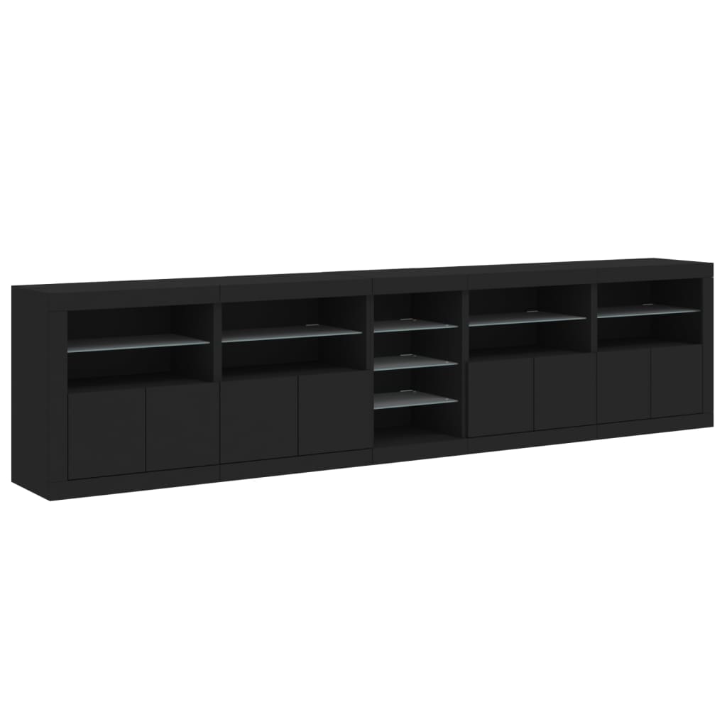 Cabinet with LED lights, black, 283x37x67 cm