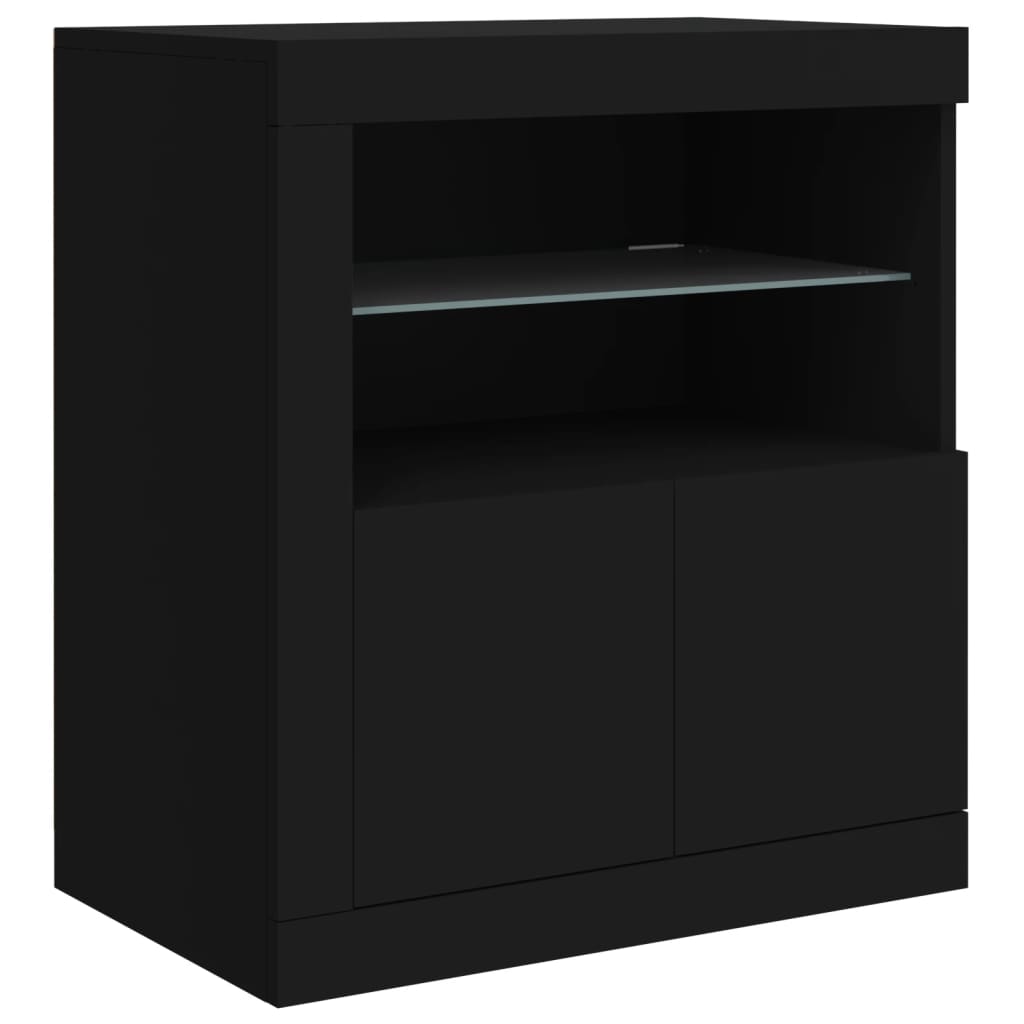 Cabinet with LED lights, black, 283x37x67 cm