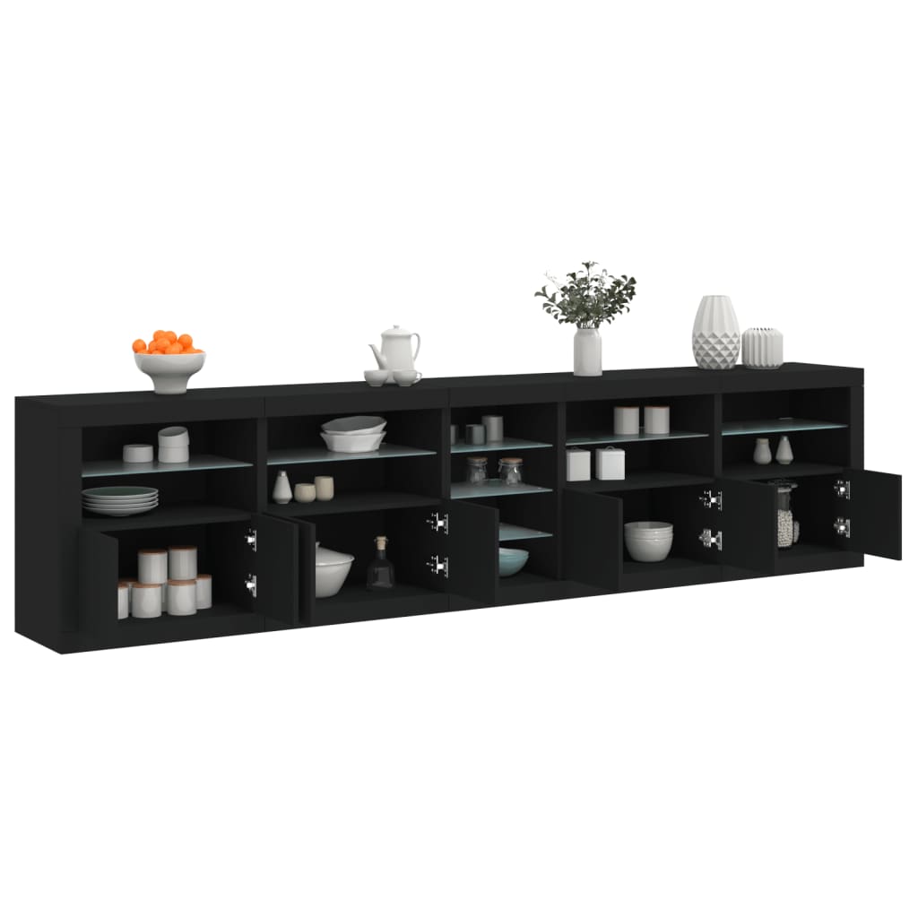 Cabinet with LED lights, black, 283x37x67 cm