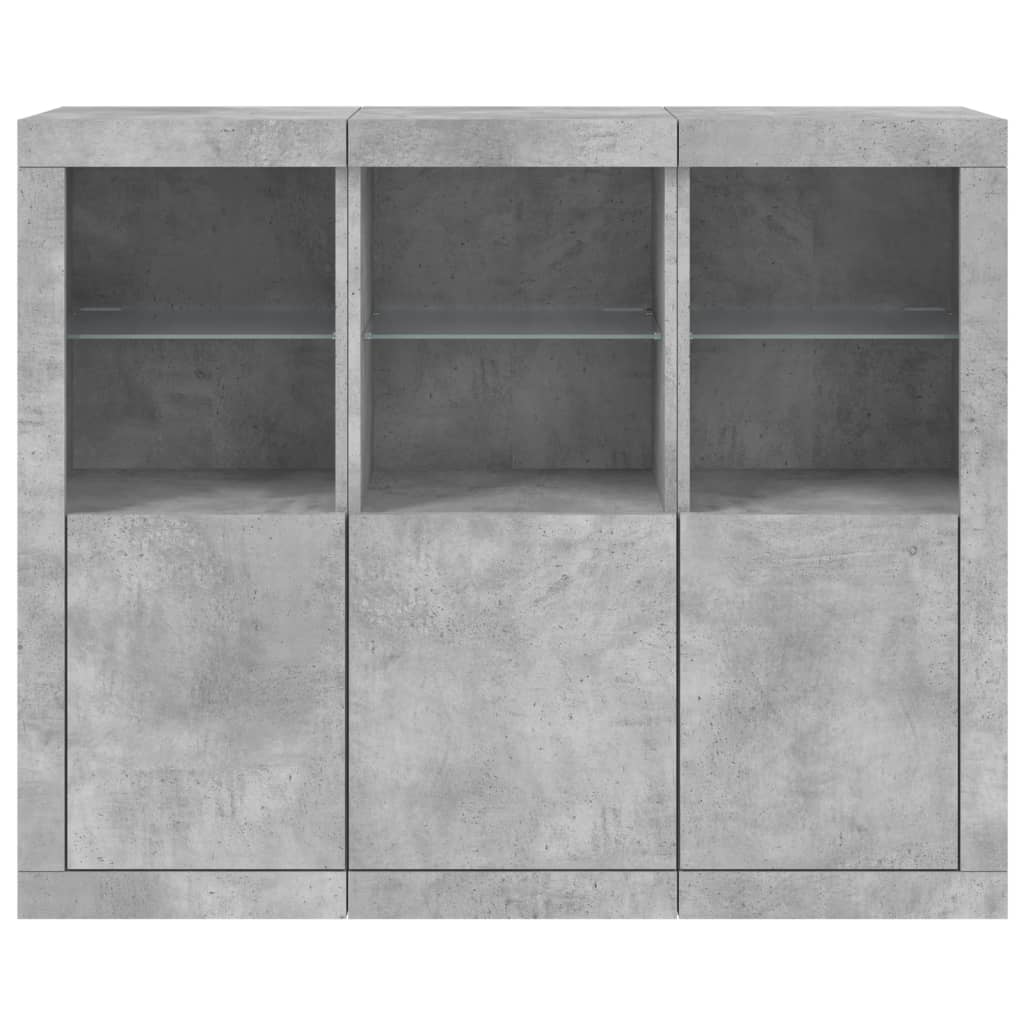 Sideboard with LED lights, 3 pcs., concrete grey, engineered wood