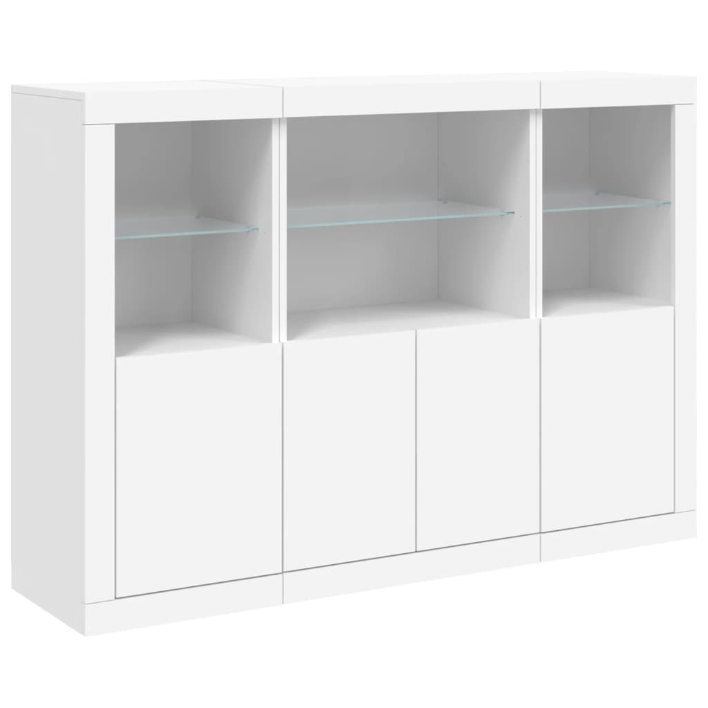 Sideboard with LED lights, 3 pcs., white, processed wood