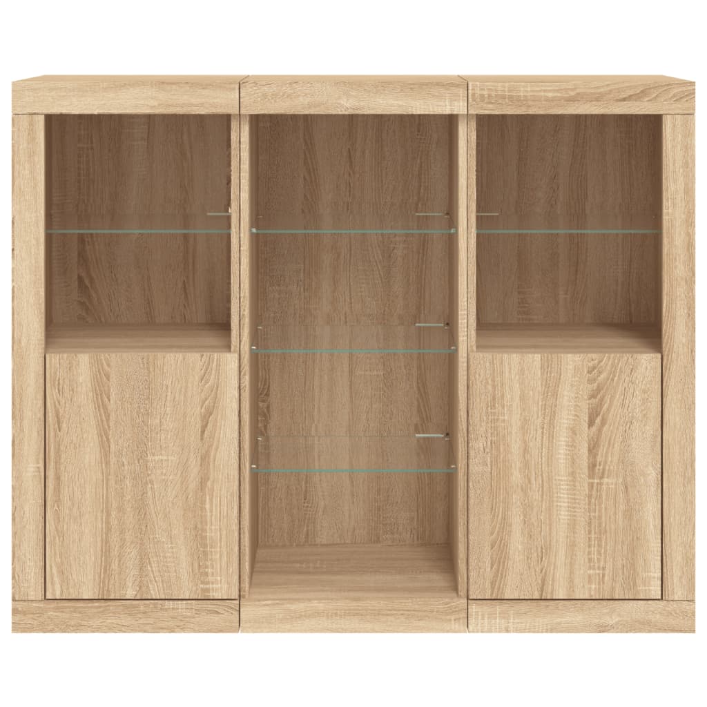 Sideboard with LED lights, 3 pcs., Sonoma oak, engineered wood