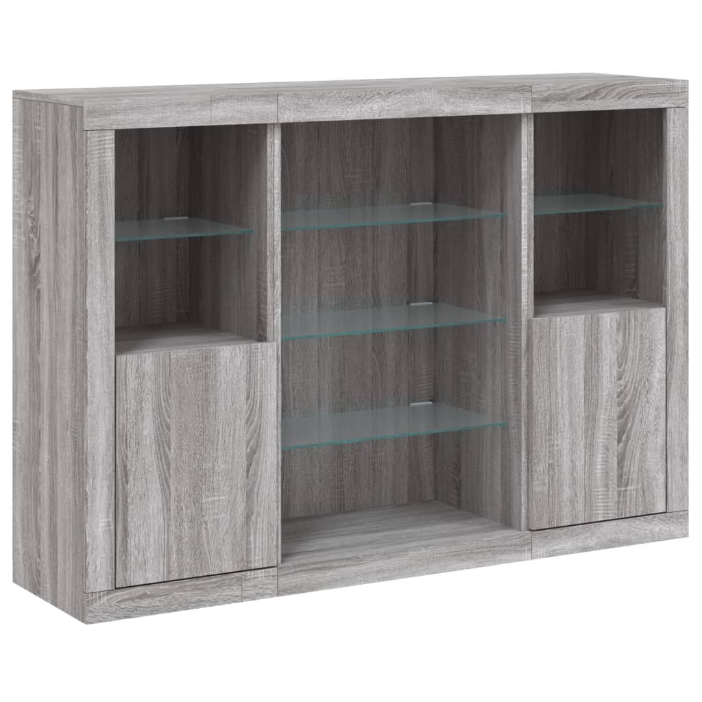 Sideboard with LED lights, 3 pcs., sonoma grey, engineered wood