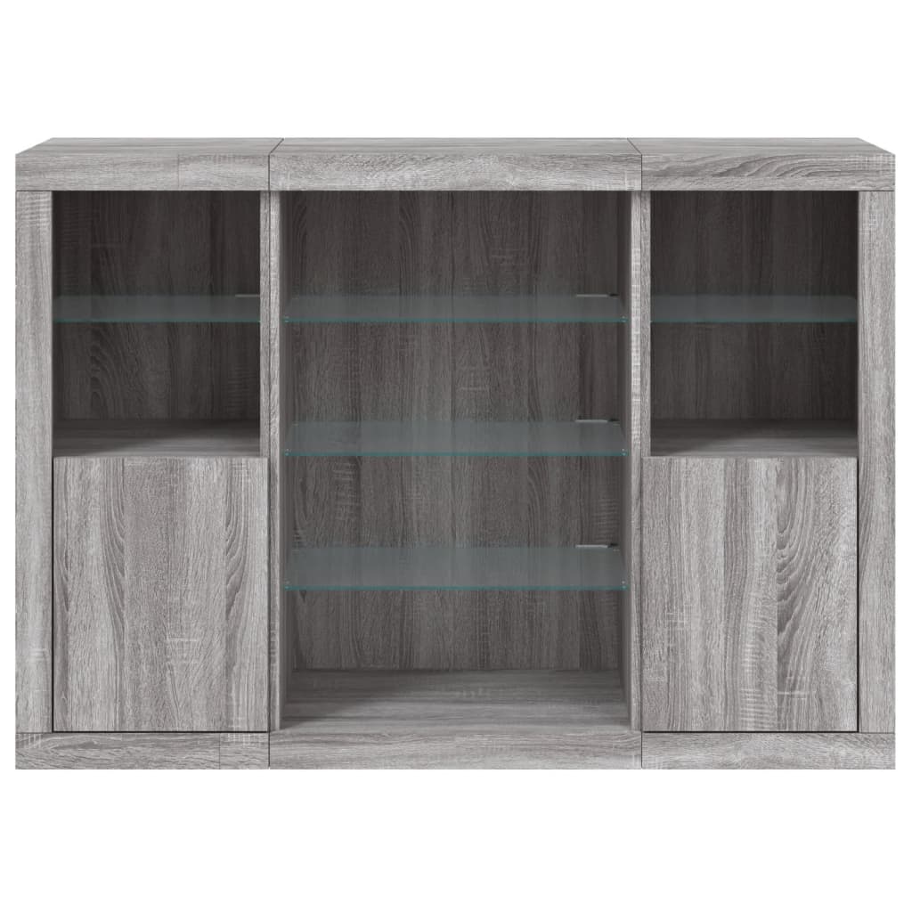 Sideboard with LED lights, 3 pcs., sonoma grey, engineered wood