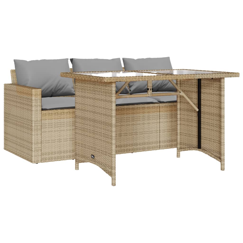 2-piece garden furniture set with cushions, beige, polyrattan